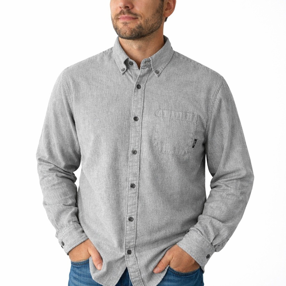 Eddie Bauer Flannel Shirt Classic Fit Herringbone Mens XL Gray Long Sleeve
